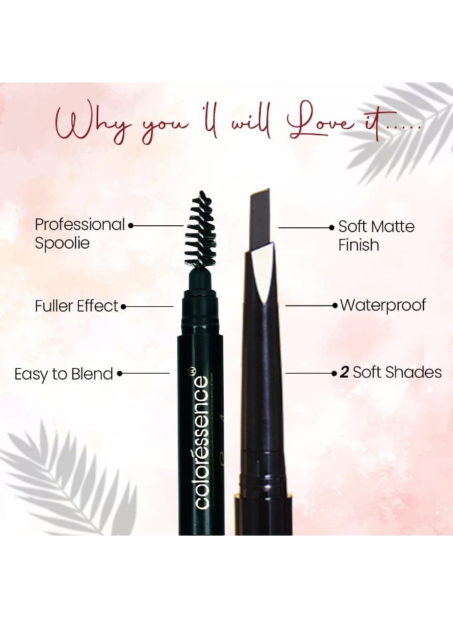 COLORESSENCE 3-in-1 Multifunction Eyebrow Pencil, Black, 0.25gm | Brow Filling Styler with Spoolie Shaping Brush | Long Lasting | Matte Finish | Waterproof - Image 3